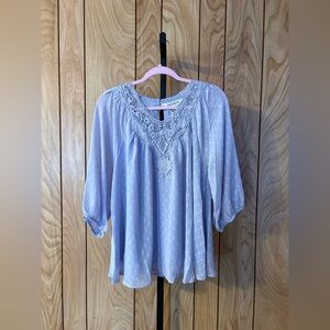 Davi & Dani Lace Detail Swiss Dot Blouse Size Small